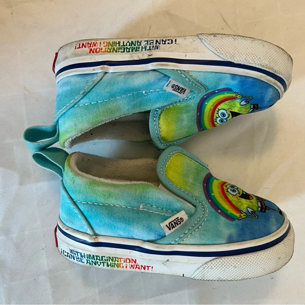 VANS Unisex Classic Slip-on Kids Toddler US 4.5 721356‎ Sponge Bob Blue Yellow